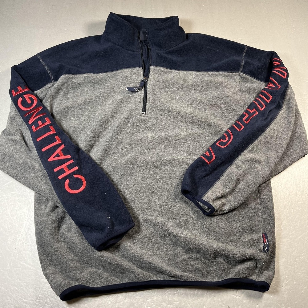 Vintage Nautica Fleece Sweater Mens XL Gray Navy Quarter‎ Zip Challenge 90s